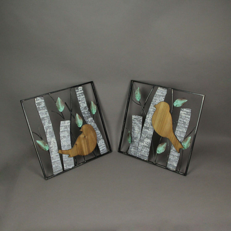 Multicolored - Image 4 - Set of 2 Rustic Wood & Metal Bird-Themed Wall Sculptures - Nature-Inspired Country Farmhouse Hanging