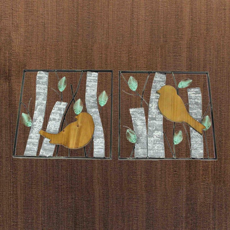 Multicolored - Image 5 - Set of 2 Rustic Wood & Metal Bird-Themed Wall Sculptures - Nature-Inspired Country Farmhouse Hanging