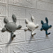Set of 3 Decorative Cast Iron Sea Turtle Wall Hook Set – Coastal Blue, Gray, White Finishes – Ideal for Keys, Towels, Light