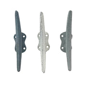 Set of 3 Cast Iron Boat Cleat Wall Hooks in Coastal Blue, Gray, and White – 5.5-Inch Decorative Nautical Hooks for Towel,
