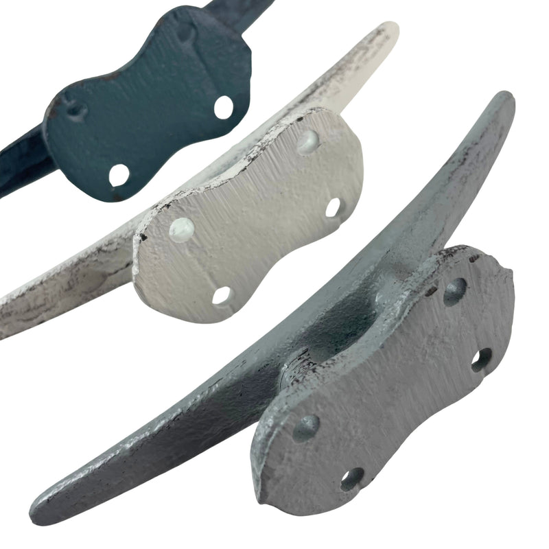 Set of 3 Cast Iron Boat Cleat Wall Hooks in Coastal Blue, Gray, and White – 5.5-Inch Decorative Nautical Hooks for Towel,