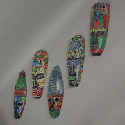 Set of 10 Hand-Carved Wooden Tribal Dot-Painted Wall Masks - Each 12 Inches High - Vibrant Collection of Artisan Crafted