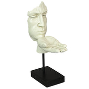 Matte White Face and Hand Blowing a Kiss Sculpture, Decorative Modern Art for Home, Living Room, or Study, 11.5 Inches High,