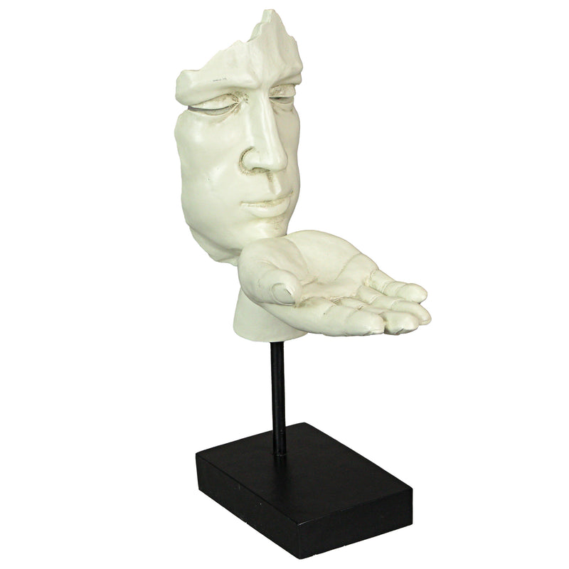 Matte White Face and Hand Blowing a Kiss Sculpture, Decorative Modern Art for Home, Living Room, or Study, 11.5 Inches High,