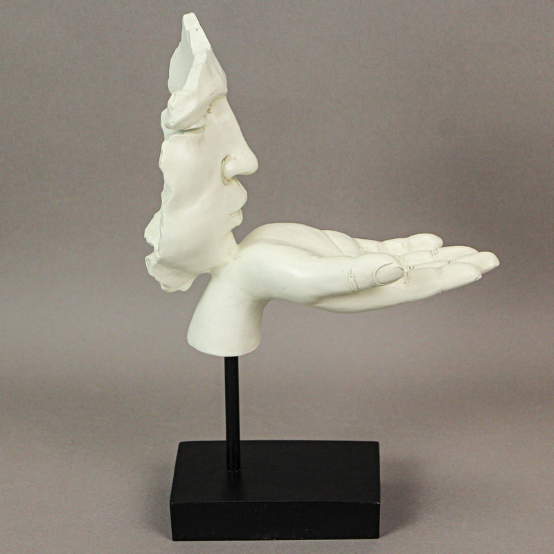 Matte White Face and Hand Blowing a Kiss Sculpture, Decorative Modern Art for Home, Living Room, or Study, 11.5 Inches High,