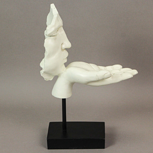 Face and Hand Sculpture, 11.5 Inch White Resin Blowing Kiss Statue Image 2