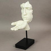 Face and Hand Sculpture, 11.5 Inch White Resin Blowing Kiss Statue Image 6