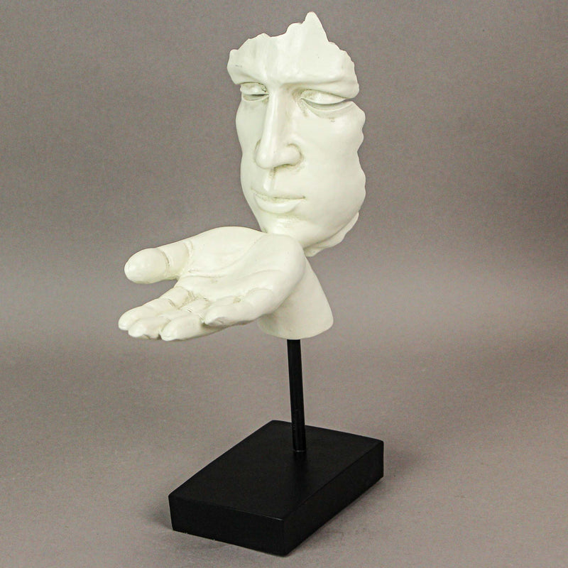 Face and Hand Sculpture, 11.5 Inch White Resin Blowing Kiss Statue Image 6