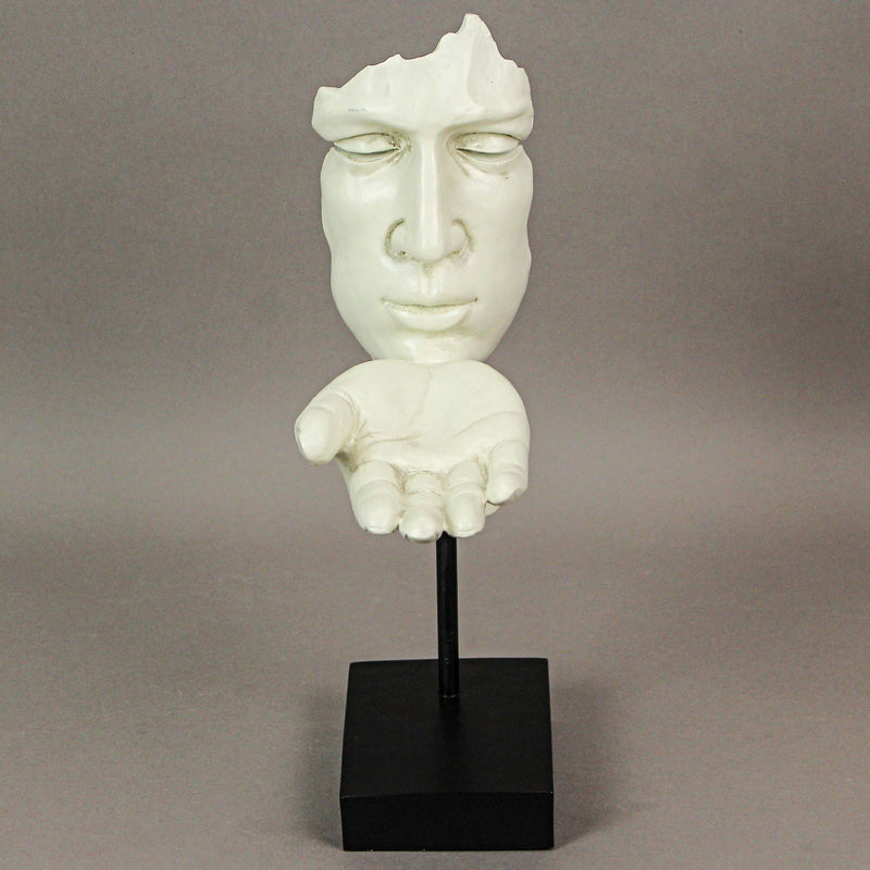 Matte White Face and Hand Blowing a Kiss Sculpture, Decorative Modern Art for Home, Living Room, or Study, 11.5 Inches High,