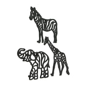 Set of 3 Black Cast Iron Animal Trivets - Elephant, Zebra, Giraffe - Perfect for Kitchen Use or Decorative Wall Hangings, 9