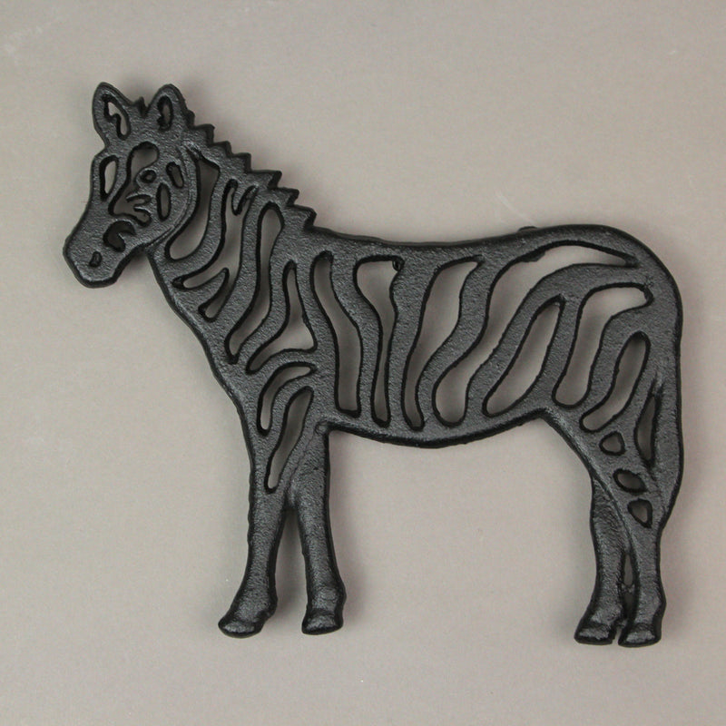 Set of 3 Black Cast Iron Animal Trivets - Elephant, Zebra, Giraffe - Perfect for Kitchen Use or Decorative Wall Hangings, 9