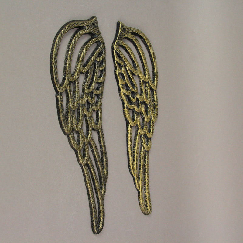 Small - Cast Iron Wings - Gold - Image 6 - Set of 2 Antique Gold Finish Cast Iron Angel Wings Wall Sculptures for Rustic Home