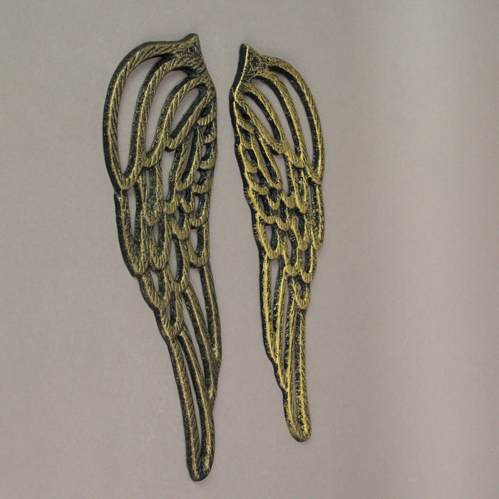 Gold - Image 6 - Set of 2 Antique Gold Finish Cast Iron Angel Wings Wall Sculptures for Rustic Home Decor - Easy To Hang -