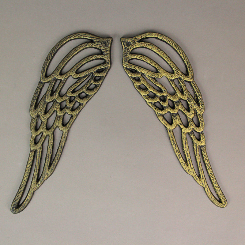 Small - Cast Iron Wings - Gold - Image 7 - Set of 2 Antique Gold Finish Cast Iron Angel Wings Wall Sculptures for Rustic Home