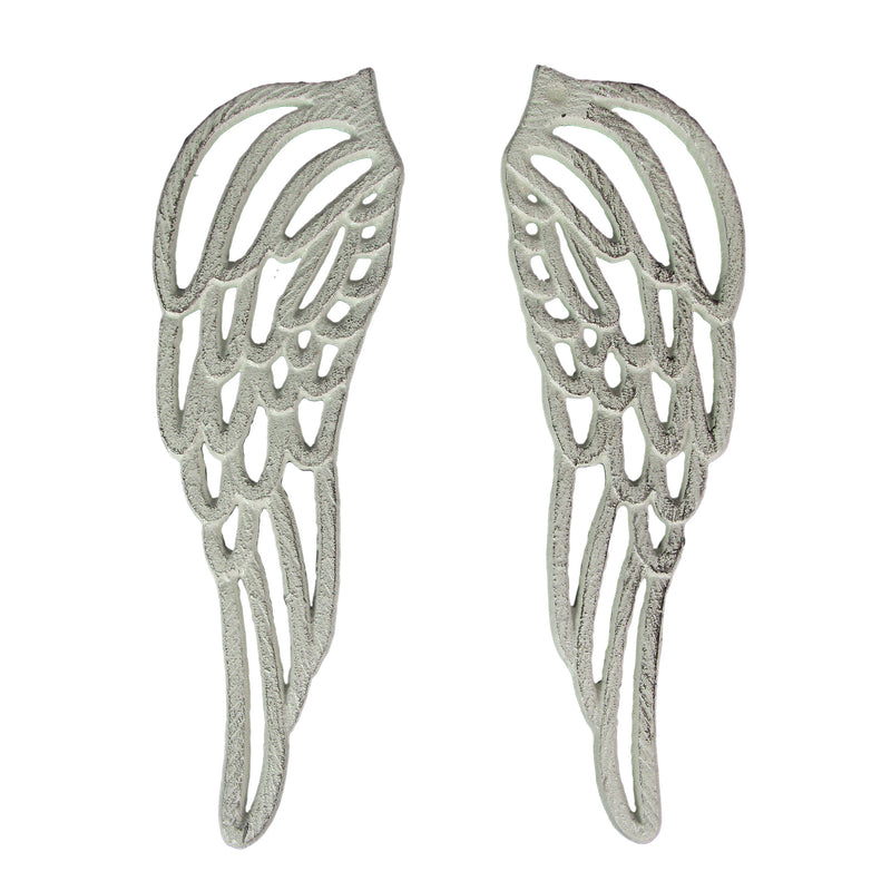 Small - Cast Iron Wings - White - Image 1 - Antique White Finish Cast Iron Angel Wings Wall Sculptures Set -Serene Angelic