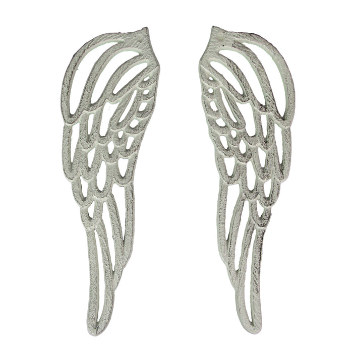 White - Image 1 - Antique White Finish Cast Iron Angel Wings Wall Sculptures Set -Serene Angelic Charm - Rustic Home Decor