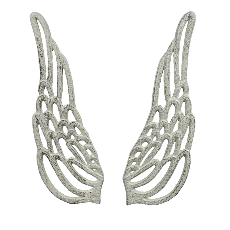 Small - Cast Iron Wings - White - Image 2 - Antique White Finish Cast Iron Angel Wings Wall Sculptures Set -Serene Angelic