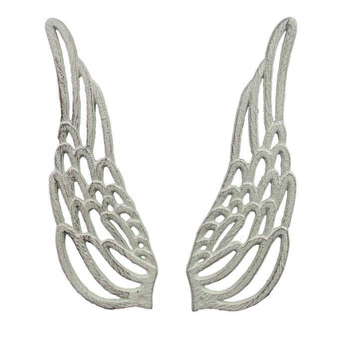 White - Image 2 - Antique White Finish Cast Iron Angel Wings Wall Sculptures Set -Serene Angelic Charm - Rustic Home Decor