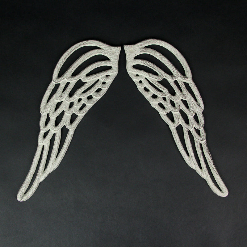 Small - Cast Iron Wings - White - Image 7 - Antique White Finish Cast Iron Angel Wings Wall Sculptures Set -Serene Angelic