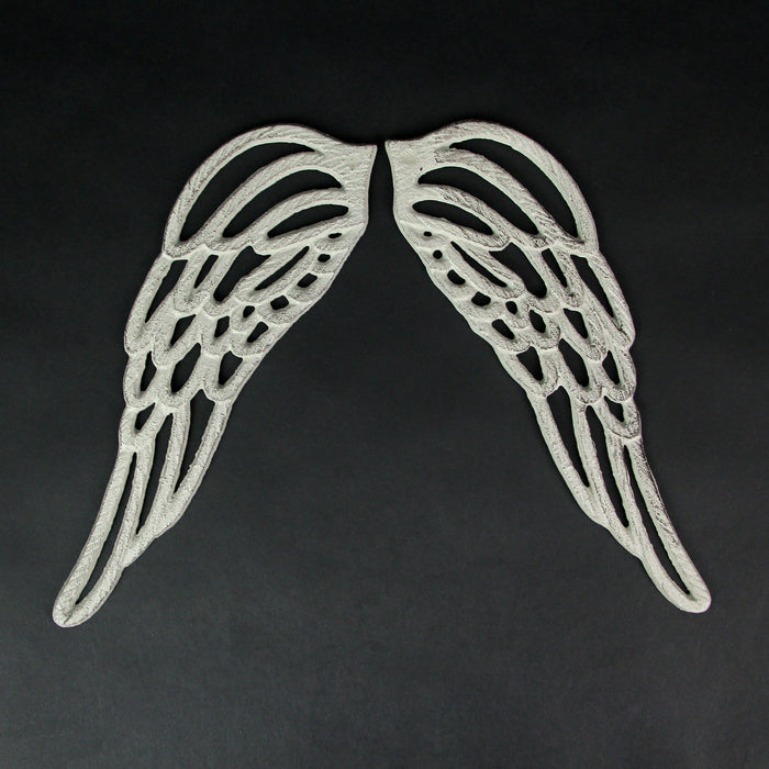 White - Image 7 - Antique White Finish Cast Iron Angel Wings Wall Sculptures Set -Serene Angelic Charm - Rustic Home Decor