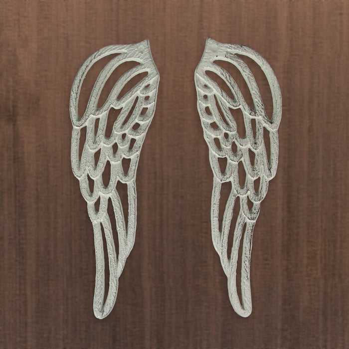 White - Image 4 - Antique White Finish Cast Iron Angel Wings Wall Sculptures Set -Serene Angelic Charm - Rustic Home Decor