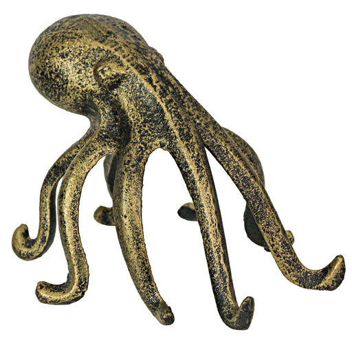 Exquisite Antique Gold Finish Cast Iron Octopus Book End / Phone Holder Stand - Decorative Bookend, Nautical Delight, and