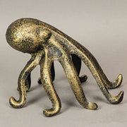 Set of 2 Octopus Decorative Bookends, 6.25 Inch Antique Gold Cast Iron Image 2