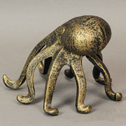 Set of 2 Octopus Decorative Bookends, 6.25 Inch Antique Gold Cast Iron Image 3