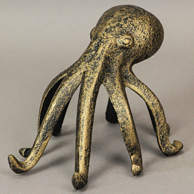 Exquisite Antique Gold Finish Cast Iron Octopus Book End / Phone Holder Stand - Decorative Bookend, Nautical Delight, and