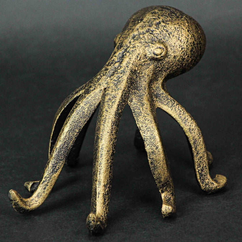 Octopus Bookend and Phone Stand, 6.25 Inch Antique Gold Cast Iron Image 5