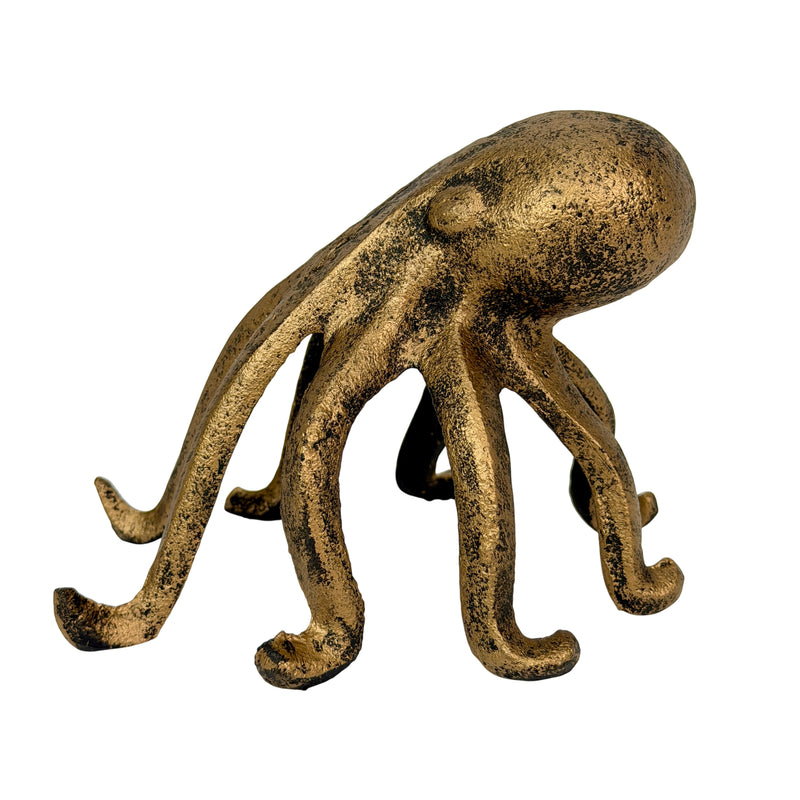 Octopus Statue, Bookend, 6.25 Inch Antique Gold Cast Iron Image 9