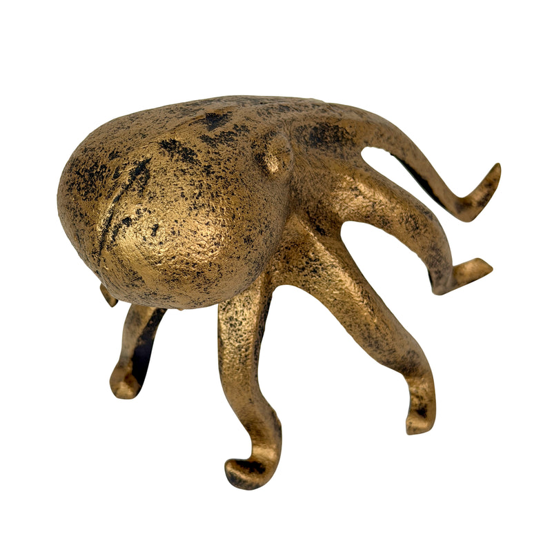 Octopus Statue, Bookend, 6.25 Inch Antique Gold Cast Iron Image 3