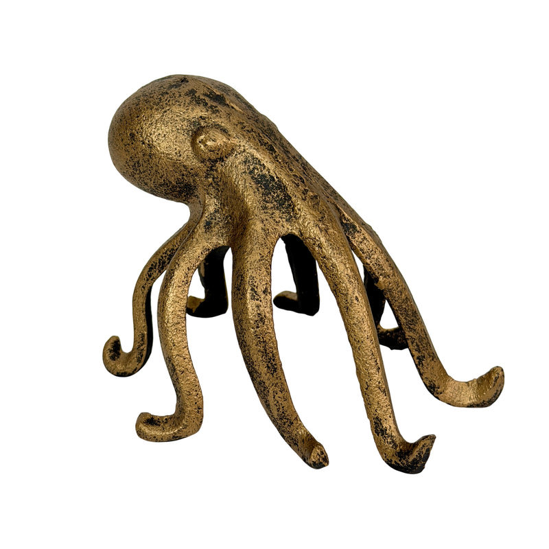 Octopus Statue, Bookend, 6.25 Inch Antique Gold Cast Iron Image 1