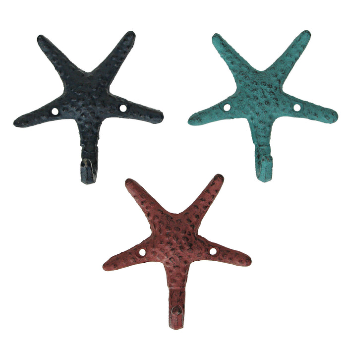 Coral - Image 1 - Set of 3 Cast Iron Coral Starfish Decorative Wall Hooks Towel Hat Key Hangers Home Decor 4 Inches