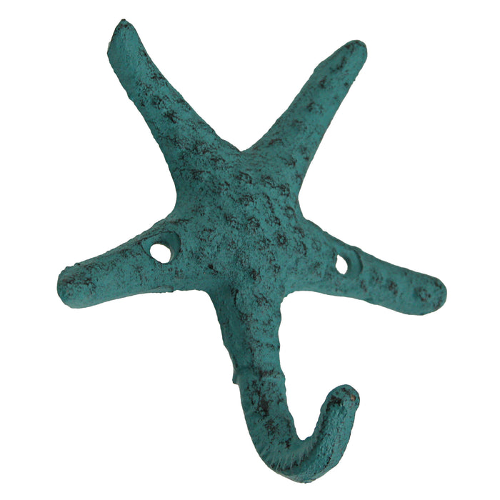 Coral - Image 5 - Set of 3 Cast Iron Blue and Coral Orange Starfish Decorative Wall Hooks: Towel, Hat, Key Hangers for Beach