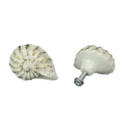 White - Image 3 - Set of 6 Rustic Antique White Finish Cast Iron Nautilus Shell Drawer Pulls - 2 Inches Long - Nautical
