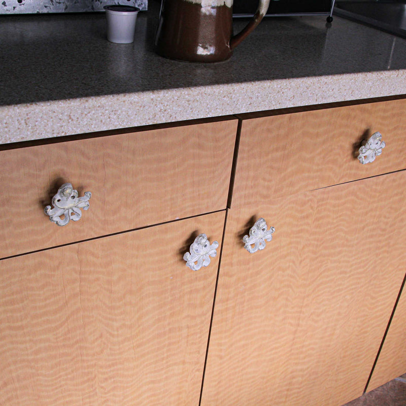 White - Image 4 - Set of 6 Rustic White Finish Cast Iron Octopus Drawer Pulls - Decorative Cabinet Knobs - Nautical Home