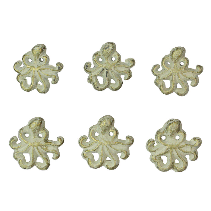 White - Image 2 - Set of 6 Rustic White Finish Cast Iron Octopus Drawer Pulls - Decorative Cabinet Knobs - Nautical Home
