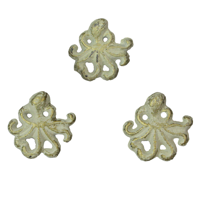 White - Image 6 - Set of 6 Rustic White Finish Cast Iron Octopus Drawer Pulls - Decorative Cabinet Knobs - Nautical Home