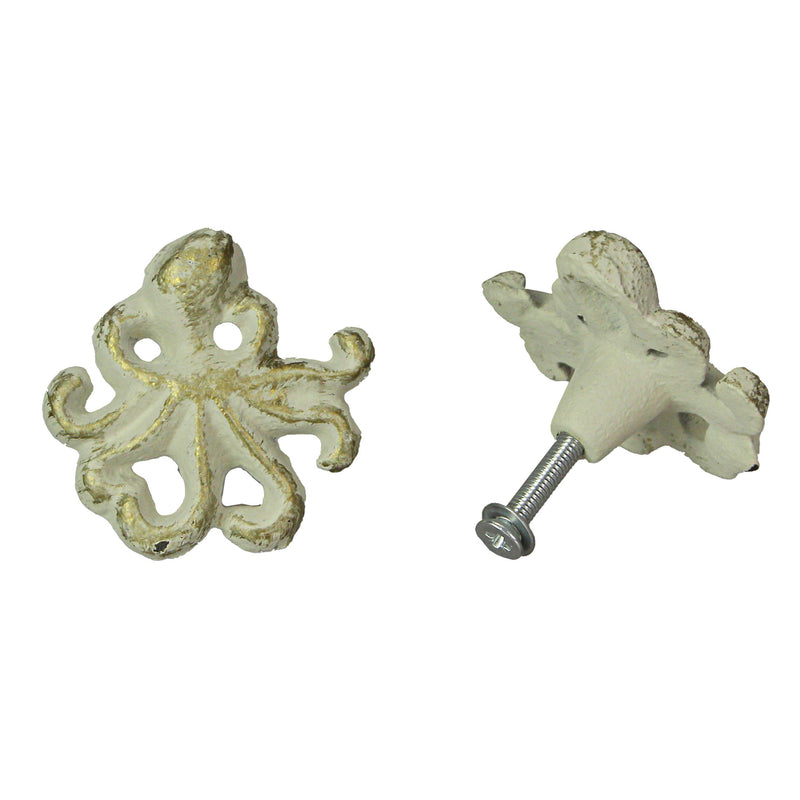 White - Image 7 - Set of 6 Rustic White Finish Cast Iron Octopus Drawer Pulls - Decorative Cabinet Knobs - Nautical Home