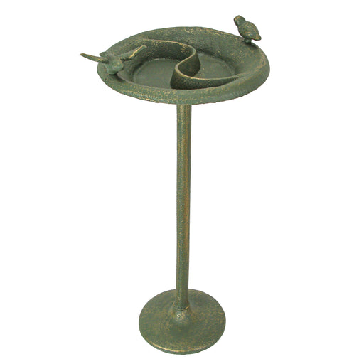 Green - Image 1 - Rustic Cast Iron Pedestal Bird Bath / Feeder in Verdigris Green Finish - 20 Inches HIgh - Perfect Home and