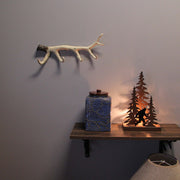 Painted Brown and White Cast Iron Deer Antler Wall Mounted Hook Rack Coat Towel Key Hat Hanger - Easy Install - Lodge, Cabin