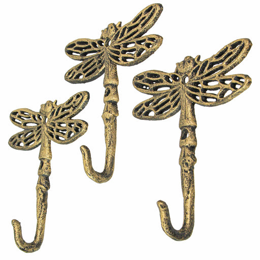 5 Inch Cast Iron Dragonfly Wall Hook Decorative Towel Hangers Coat Rack Home Decor Set of 3 Image 1