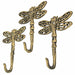 Set of 3 Cast Iron Dragonfly Wall Hooks - Antique Gold Finish, Easy Install - Nature-Inspired Decorative Hooks for a