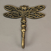 Set of 3 Cast Iron Dragonfly Wall Hooks - Antique Gold Finish, Easy Install - Nature-Inspired Decorative Hooks for a