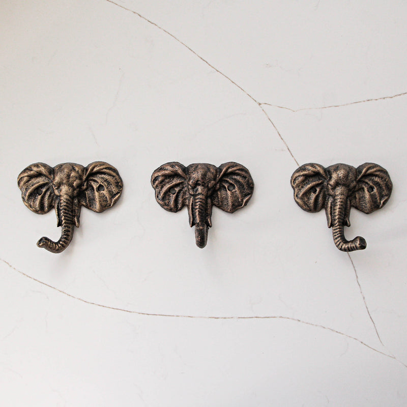 Set of 3 Cast Iron Elephant Antique Gold Wall Hooks - Stylish, Durable, and Functional Decorative Hooks for Organizing Hats,