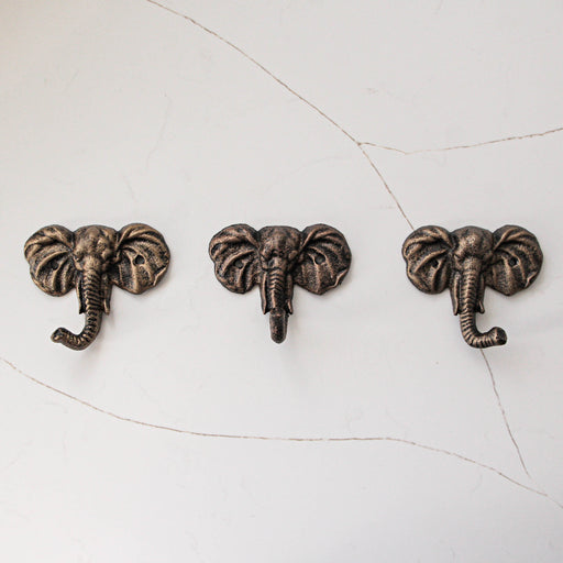 4 Inch Cast Iron Elephant Wall Hooks Set of 3 - Antique Gold Decorative Coat Towel Key Hanger for Home Decor Image 2