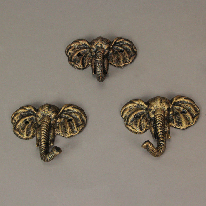 4 Inch Cast Iron Elephant Wall Hooks Set of 3 - Antique Gold Decorative Coat Towel Key Hanger for Home Decor Image 7