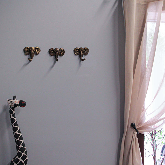 Set of 3 Cast Iron Elephant Antique Gold Wall Hooks - Stylish, Durable, and Functional Decorative Hooks for Organizing Hats,