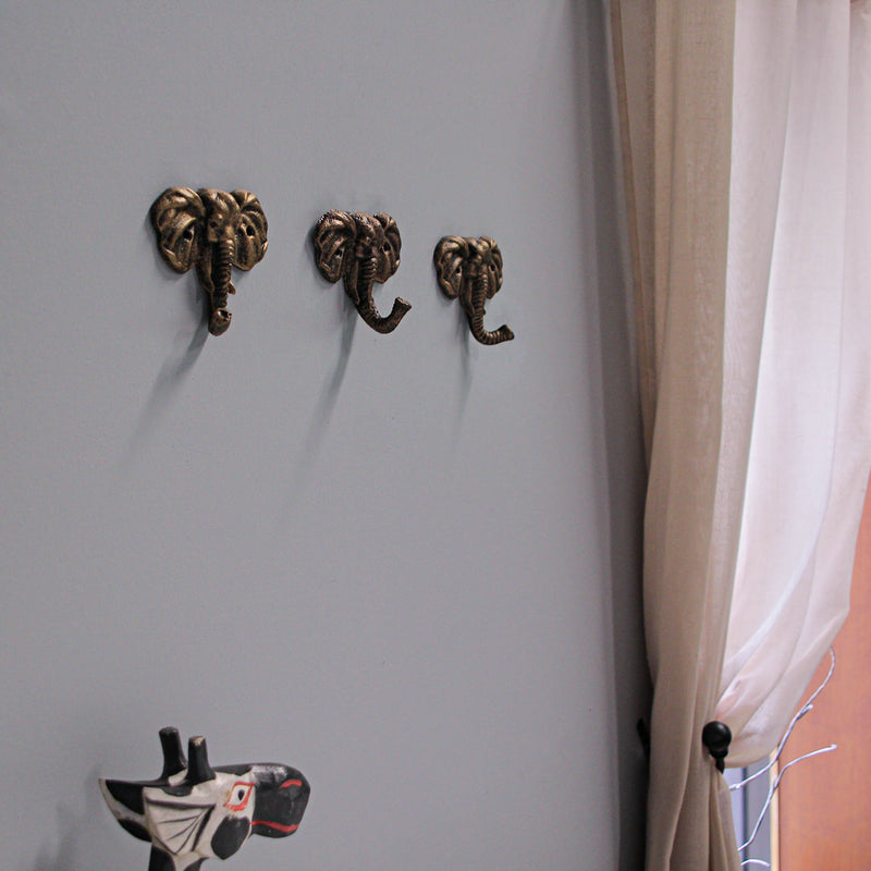 Set of 3 Cast Iron Elephant Antique Gold Wall Hooks - Stylish, Durable, and Functional Decorative Hooks for Organizing Hats,